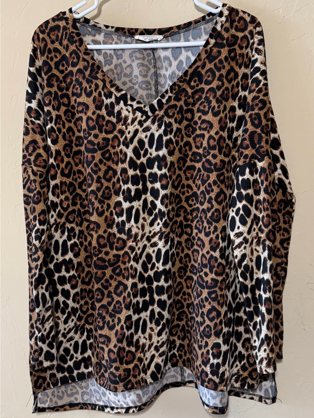 Leopard Print V-Neck Long Sleeve Top in Brown and Black